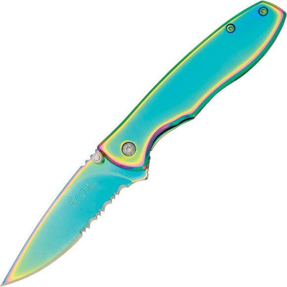 Boker Magnum Rainbow II Linerlock Spectrum Part Serrated Folding Knife 01YA107