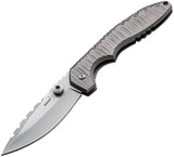 Boker Plus Sulaco Gray Sculpted Titanium Framelock Folding Pocket Knife - P01BO034