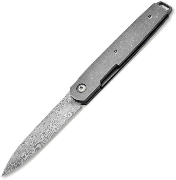 Boker Plus LRF Linerlock Stonewashed Titanium Folding Damascus Pocket Knife P01BO174DAM