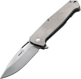 Boker Plus Hitman Framelock Satin VG-10 Drop Pt & Gray Titanium Folding Knife - P01BO775