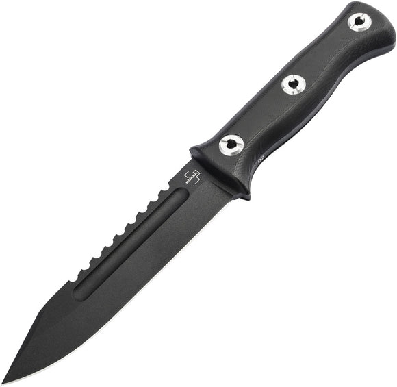 Boker Plus Pilot 2.0 Black G10 D2 Steel Sawback Fixed Blade Knife w/ Sheath P02BO115