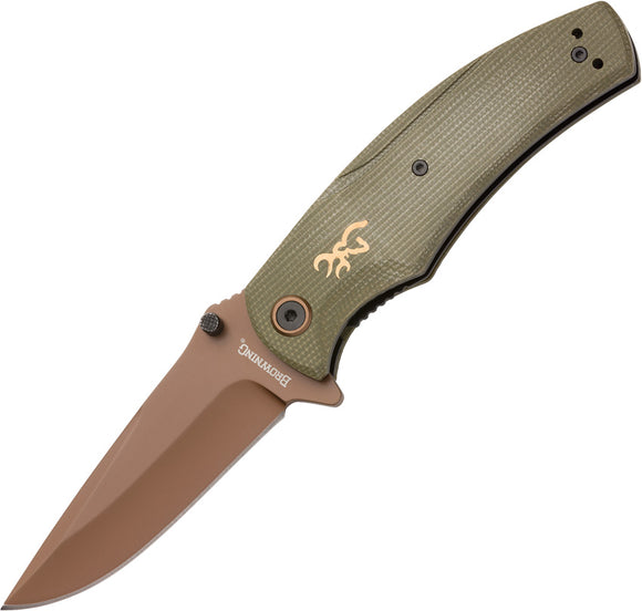 Browning Trailside Linerlock Green Micarta Folding D2 Steel Pocket Knife 0466