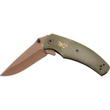 Browning Trailside Linerlock Green Micarta Folding D2 Steel Pocket Knife 0466