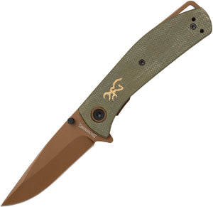 Browning Small Trailside Linerlock Green Micarta Folding D2 Steel Pocket Knife 0516B