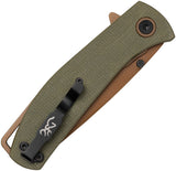 Browning Small Trailside Linerlock Green Micarta Folding D2 Steel Pocket Knife 0516B