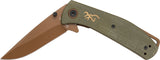 Browning Small Trailside Linerlock Green Micarta Folding D2 Steel Pocket Knife 0516B