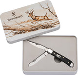 Browning Whitetail Trapper Tin 2024 Black Pakkawood Folding Pocket Knife 0525