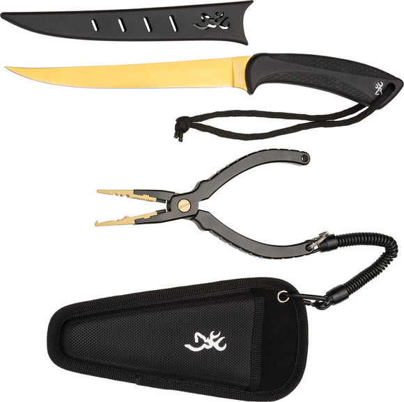 Browning Whitewater Black Fixed Blade Fillet Knife & Plier 2pc Combo 0534B