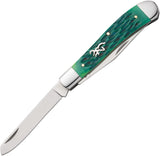 Browning Trapper Green Jigged Bone Folding Stainless Clip & Spey Pocket Knife 0540B