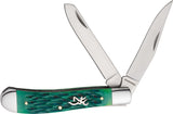 Browning Trapper Green Jigged Bone Folding Stainless Clip & Spey Pocket Knife 0540B