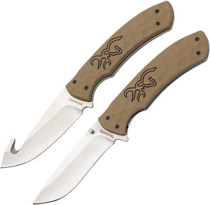 Browning 2pc Hunting Brown Stainless Folding & Fixed Blade Knife Set 0549B