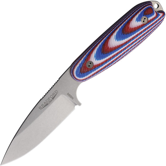 Bradford Knives Guardian 3.5 Red & White & Blue G10 Bohler N690 Fixed Blade Knife 35S125