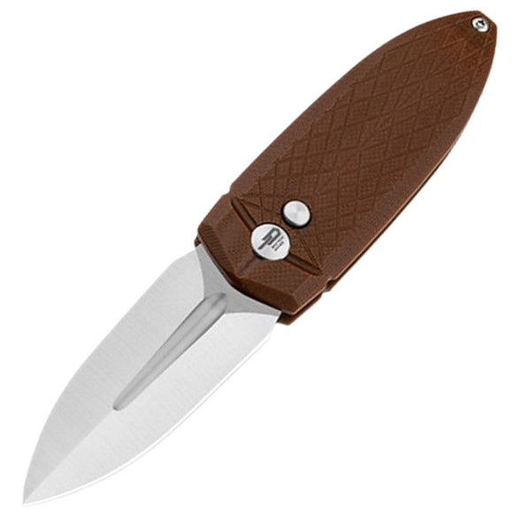 Bestech Knives QUQU Cricket Button Lock Brown G10 Folding 14C28N Pocket Knife G57A3
