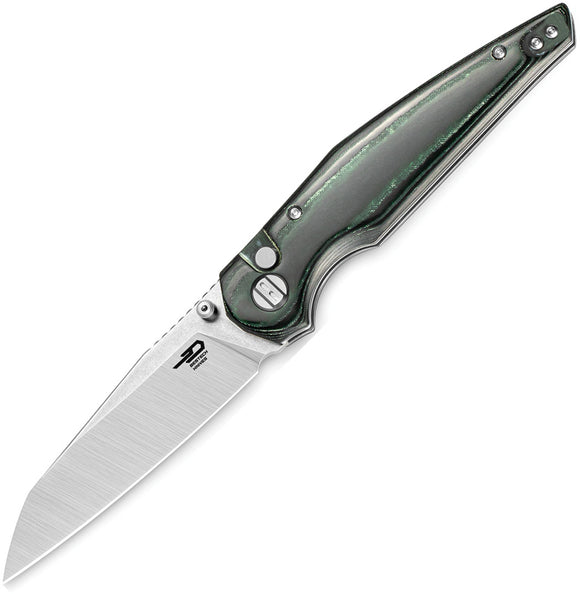 Bestech Knives Snakebird Button Lock Green & Black Micarta Folding 14C28N Pocket Knife G58A