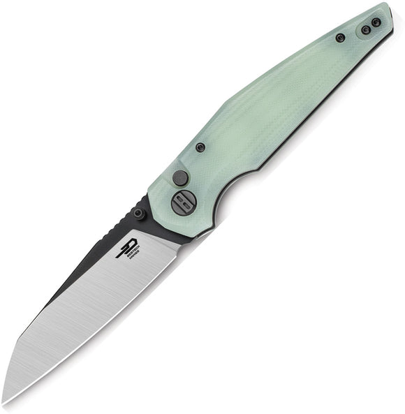 Bestech Knives Snakebird Button Lock Jade G10 Folding 14C28N Pocket Knife G58D