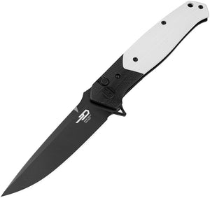 Bestech Knives Swordfish Button Lock Black & White G10 Folding PVD 14C28N Pocket Knife KG62A