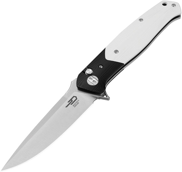 Bestech Knives Swordfish Button Lock Black & White G10 Folding 14C28N Pocket Knife KG62B