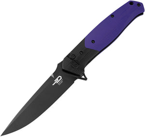 Bestech Knives Swordfish Button Lock Black & Purple G10 Folding 14C28N Pocket Knife KG62C