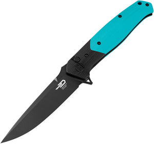 Bestech Knives Swordfish Button Lock Black & Tiffany Blue G10 Folding PVD 14C28N Pocket Knife KG62E