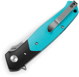 Bestech Knives Swordfish Button Lock Black & Tiffany Blue G10 Folding 14C28N Pocket Knife KG62F