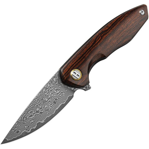 Bestech Knives Bambi Linerlock Ironwood Folding Damascus Pocket Knife KL08D