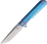 Bestechman Dundee Framelock Blue Crystallized Titanium Folding D2 Steel Pocket Knife MK01C1