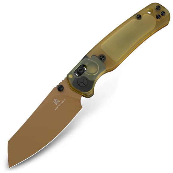 Bestechman Cicada's Wing Crossbar Lock Ultem Folding Gold 10Cr15MoV Pocket Knife MK06D