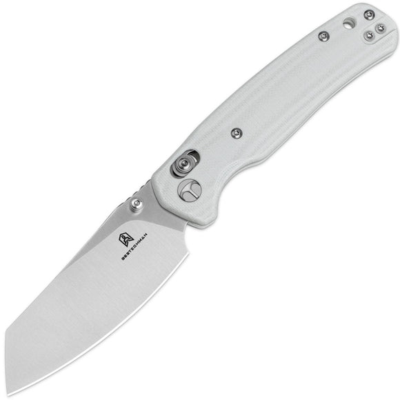 Bestechman Cicada's Wing Crossbar Lock White G10 Folding 10Cr15CoMoV Pocket Knife MK06L