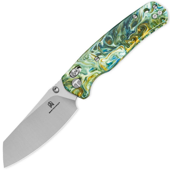 Bestechman Cicada's Wing Crossbar Lock Green & Gold Resin Folding 10Cr15MoV Knife MK06P