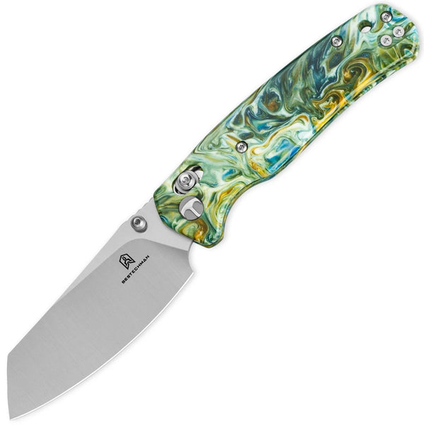 Bestechman Cicada's Wing Crossbar Lock Green & Gold Resin Folding