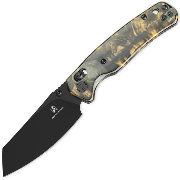 Bestechman Cicada's Wing Crossbar Lock Black & Gold Resin Folding 10Cr15MoV Knife MK06S