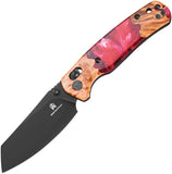 Bestechman Cicada's Wing Crossbar Lock Red Resin & Wood Folding 10Cr15MoV Knife MK06W5