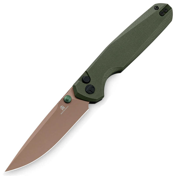 Bestechman Velix Button Lock OD Green G10 Folding Gold 14C28N Pocket Knife MK07G