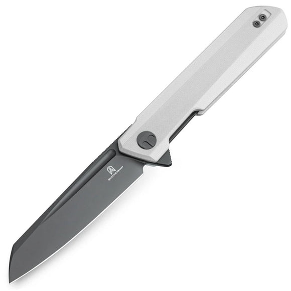 Bestechman Dundee Linerlock White G10 Folding Gray D2 Steel Sheepsfoot Knife MK09D