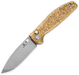 Bestechman Goodboy Jr. Button Lock Gold Crystallized Titanium Folding MagnaCut Knife MK10K