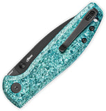 Bestechman Goodboy Jr. Button Lock Blue Crystallized Titanium Folding MagnaCut Knife MK10L