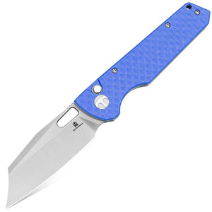 Bestechman Guardian Button Lock Blue Carbon Fiber Pattern G10 Folding D2 Steel Knife MK11D