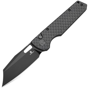 Bestechman Guardian Button Lock Blackout Carbon Fiber Pattern G10 Folding D2 Steel Knife MK11E