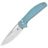 Bestechman Whalefin Button Lock Blue G10 Folding D2 Steel Drop Pt Pocket Knife KMK18B