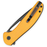 Bestechman Whalefin Button Lock Yellow G10 Folding D2 Steel Drop Pt Pocket Knife KMK18E