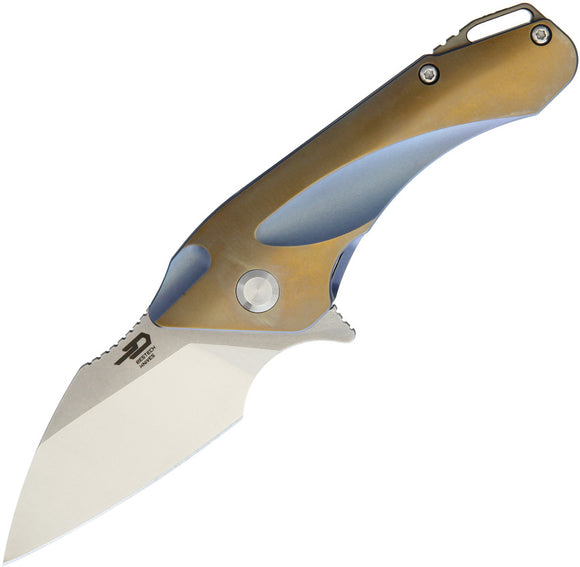 Bestech Knives Goblin Titanium Framelock Blue & Gold Handle Folding Knife 1711B