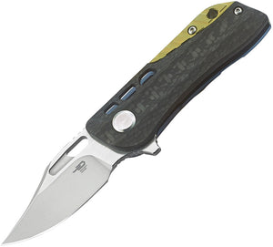 Bestech Knives Engine Bowie Blue Gold Titanium CF S35VN Folding Knife T1806B