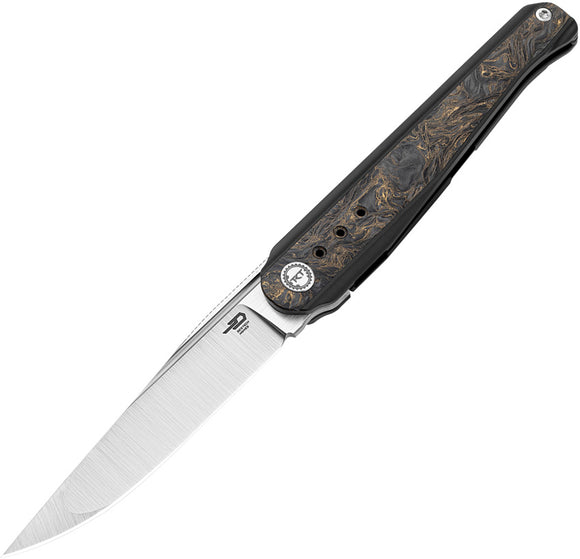 Bestech Knives Spear Phisher Framelock Titanium & Gold Carbon Fiber Folding M390 Knife 2405D