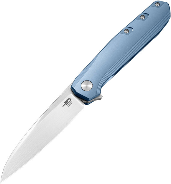 Bestech Knives 9 Framelock Blue Titanium Folding Bohler M390 Pocket Knife 2408C