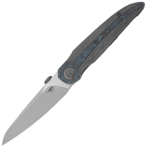 Bestech Knives Prydwen Gray Titanium & Blue Carbon Fiber Folding MagnaCut Knife T2409C