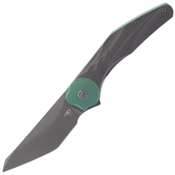 Bestech Knives Excentric Framelock Gray & Green Titanium Folding M390 Pocket Knife 2412C