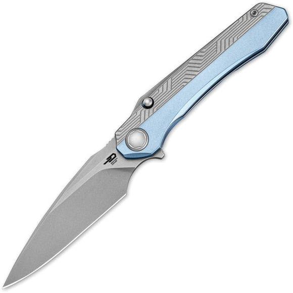 Bestech Knives Wet Nellie Button Lock Blue & Gray Titanium Folding MagnaCut Knife T2505A