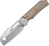 Bestech Knives Nyrrdreki Button Bolster Lock Gray Titanium & Natural Micarta Folding M390 Knife T2607A