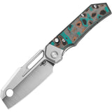 Bestech Knives Nyrrdreki Button Bolster Lock Gray Titanium & Shipwreck Carbon Fiber Folding M390 Knife T2607C