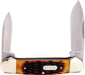 Buck Canoe Brown Jigged Bone Folding 420J2 Stainless Pocket Knife 389BNSWM